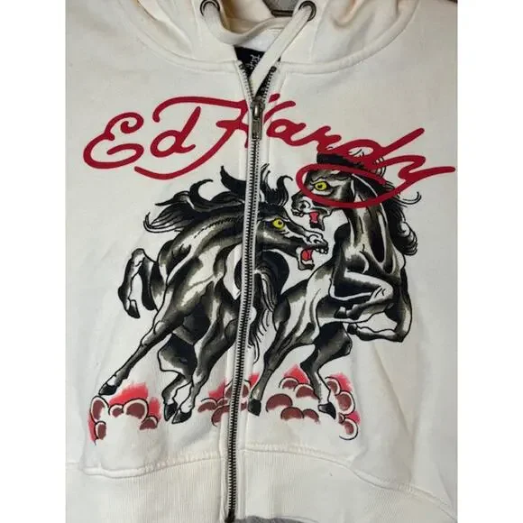 NWT Ed Hardy Cropped Zipper Sweatshirt Women's L Cute Iconic Brand Graphic - Picture 3 of 5